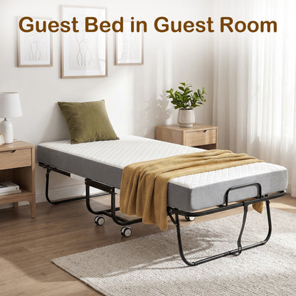 Keelian 75"x31" Rollaway Folding Bed on wheels with Memory Foam Mattress, Sturdy Metal Frame Portable Space-Saving Hideaway Guest Bed for Adults, Small Apartment