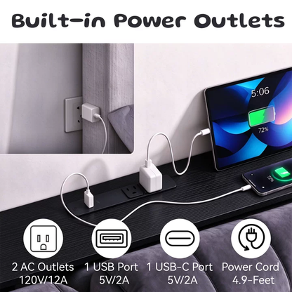 Keelian 70 inch Narrow Behind Couch Table with Built‑in Power Strip, Metal Frame Skinny Console Table for Living Room, Entryway and Home Office, Black